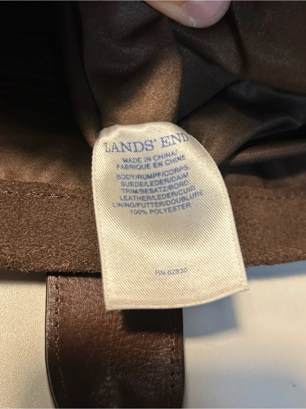 Lands’ End Suede Leather Tote Bag Brown Buckle Shoulder Handbag Large